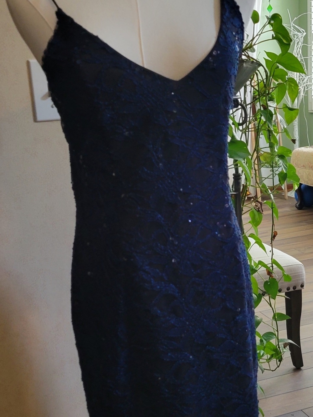 Aqua Navy Lace Strapless  Dress